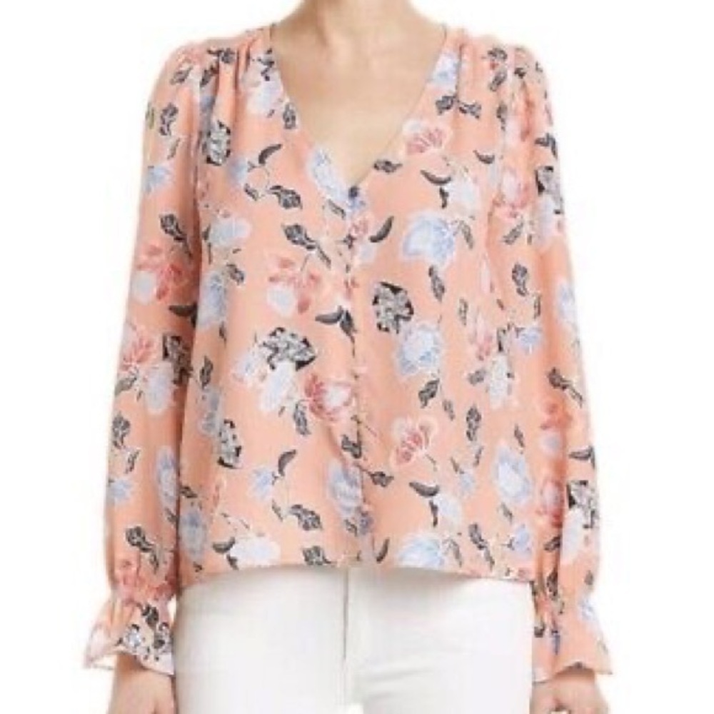 Joie Peach Floral V-Neck Blouse